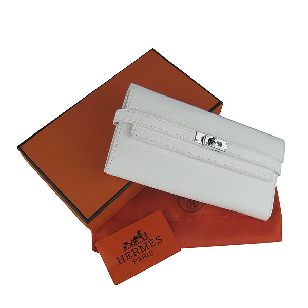 High Quality Hermes Kelly Long Clutch Bag White H009 Replica - Click Image to Close